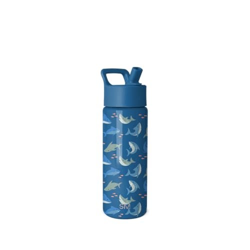 Simple Modern Kids Water Bottle with Straw Lid 18oz Insulated Stainless Steel Kids Tumbler Spill Proof Toddler Cup for School Girls Boys Summit Shark Shiver - Image 1