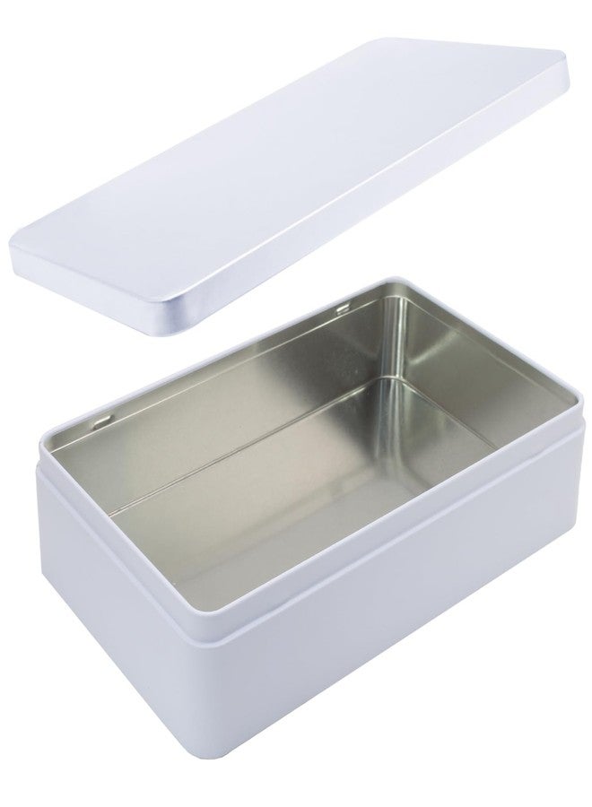 Coufce Rectangular Metal Tin, 8.5x5.3x1.9 Inch White Storage Tin Box for Treats, Gifts, Favors, Candle, and Crafts - Image 1