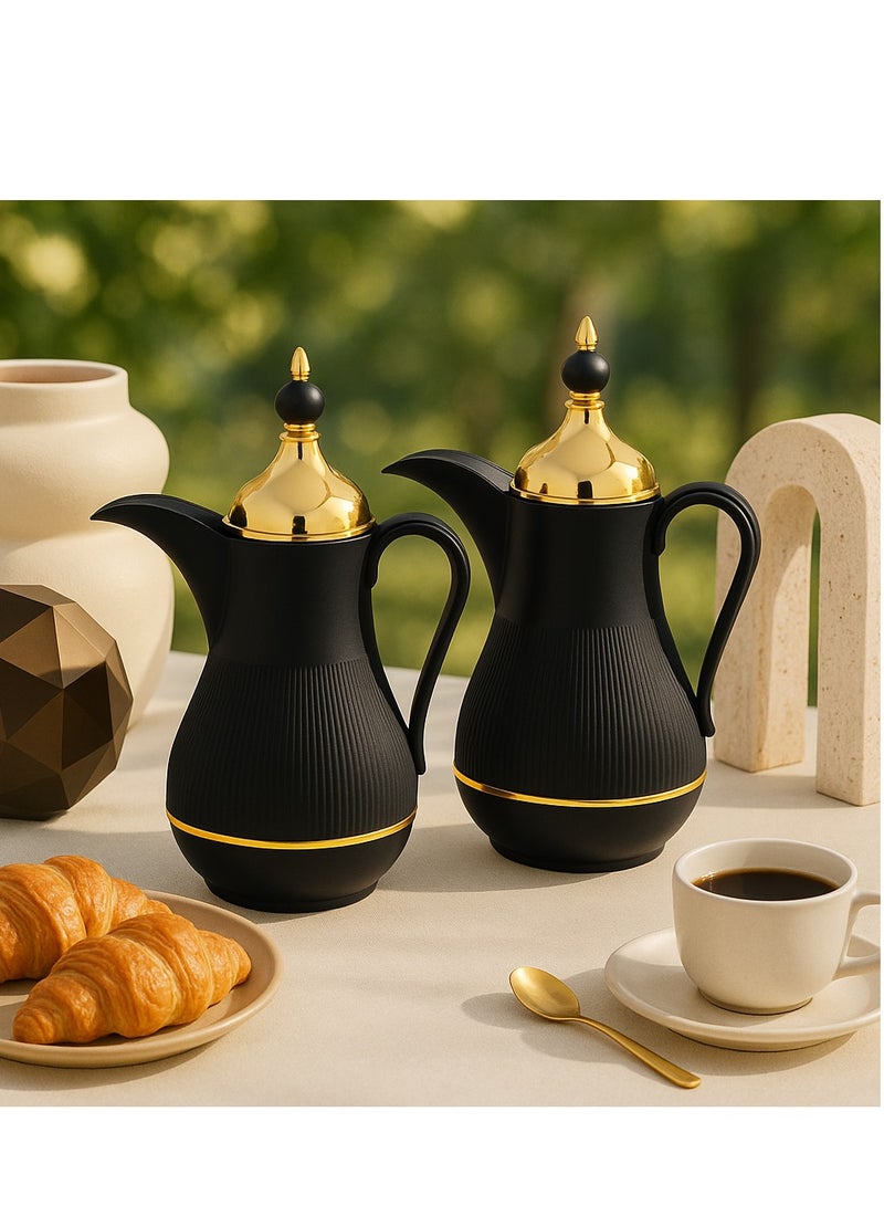 ALASKA Tea And Coffee Flask Set 2 Piece Black With Gold - Image 1