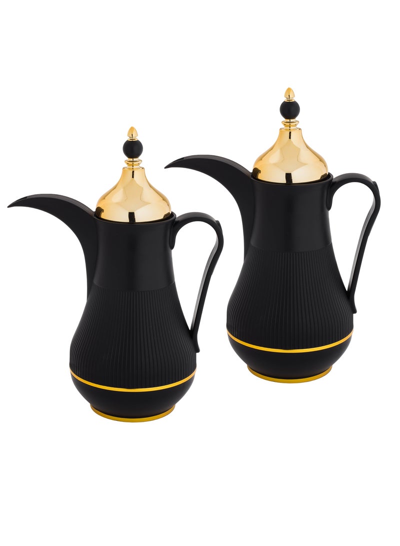 ALASKA Tea And Coffee Flask Set 2 Piece Black With Gold - Image 2