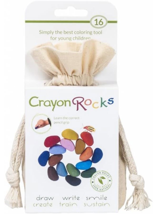 Crayon Rocks أقلام شمع الصويا للأطفال غير السامة [قبضة قلم محفزة] - طباشير بيئية متينة في حقيبة موسلين - 16 لون طبيعي قابل للغسل - الرسم على الورق والقماش - Image 2
