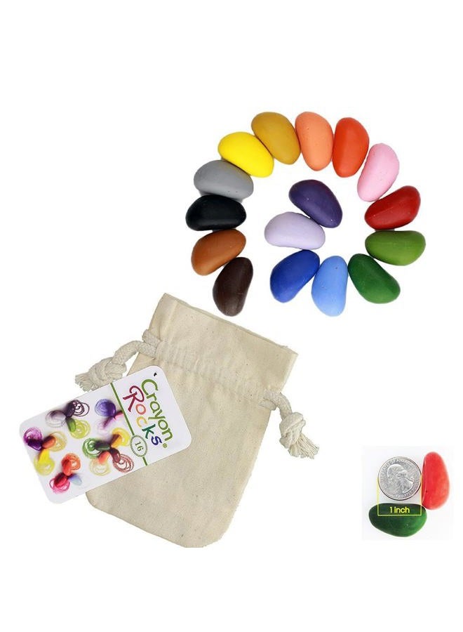 Crayon Rocks أقلام شمع الصويا للأطفال غير السامة [قبضة قلم محفزة] - طباشير بيئية متينة في حقيبة موسلين - 16 لون طبيعي قابل للغسل - الرسم على الورق والقماش - Image 1