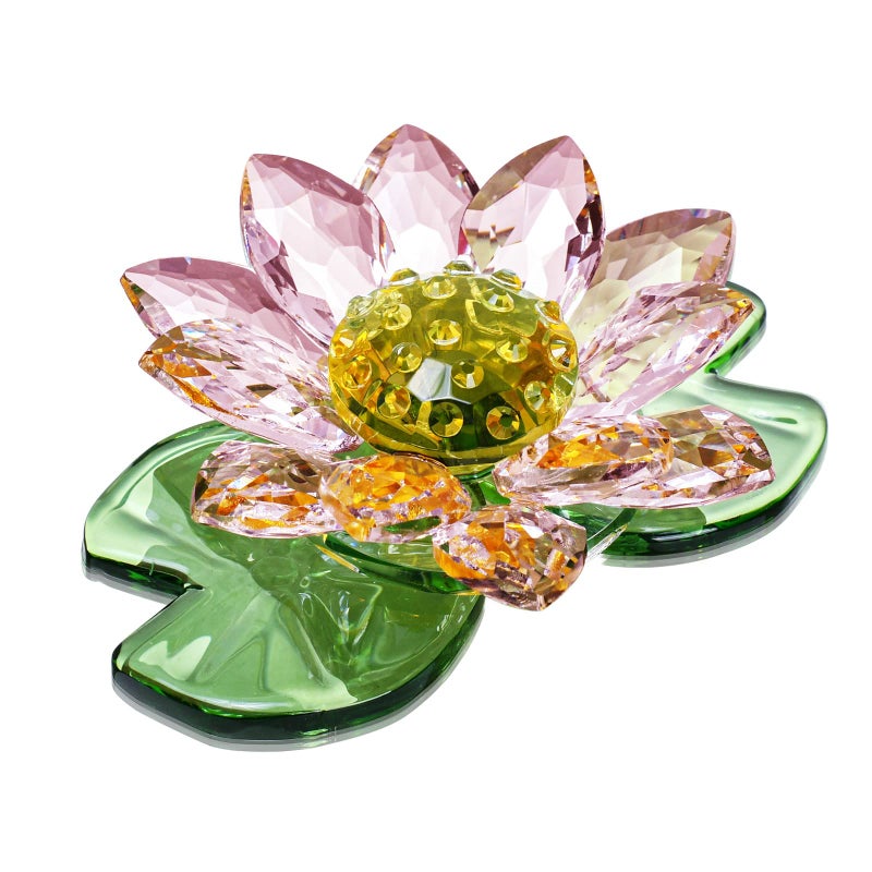 JATYFING Crystal Lotus Figurine Decoration Spring Glass Decorative Lotus Flower Collection Table Centrepiece Pink