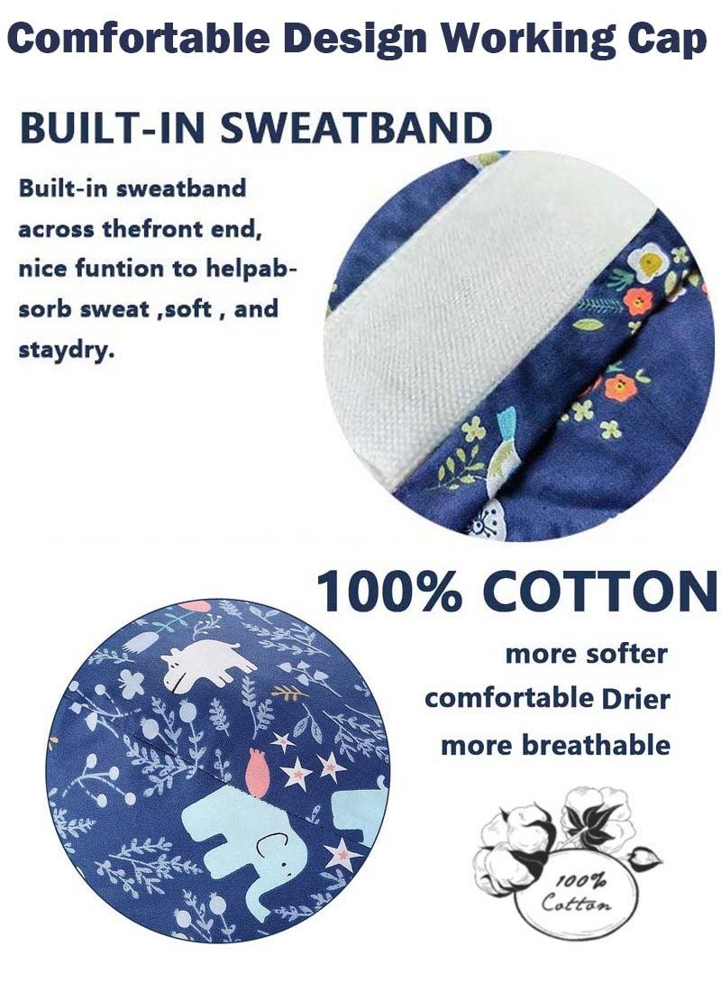 YIM-VIBEHAUS 4 Pack Working Cap with Buttons and Sweatband, Cotton Printed Adjustable Bouffant Tie Back Hats for Women and Men Nurse Hat with Buttons One Size  - Image 2