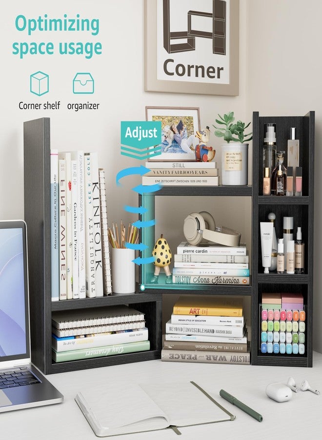 NUTIKAS Desk Shelves Desktop Orgnizer Shlef - Black Office Organization for Top of Desk Organizers and Accessories Corner Bookshelf Table Top Shelving Small Hutch Decorations for Office - Image 4