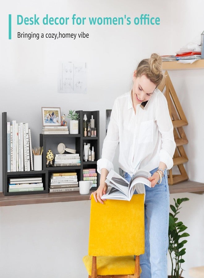 NUTIKAS Desk Shelves Desktop Orgnizer Shlef - Black Office Organization for Top of Desk Organizers and Accessories Corner Bookshelf Table Top Shelving Small Hutch Decorations for Office - Image 5