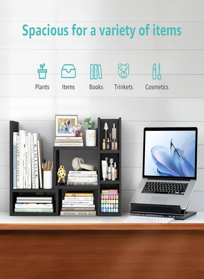 NUTIKAS Desk Shelves Desktop Orgnizer Shlef - Black Office Organization for Top of Desk Organizers and Accessories Corner Bookshelf Table Top Shelving Small Hutch Decorations for Office - Image 3
