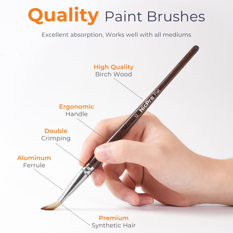 Nicpro 12PCS Artist Paint Brush Set, Craft Paint Brushes for Acrylic Painting, Oil, Watercolor, Gouache, Tempera, Face, Body, Fabric, Model, Art Supplies Paintbrushes for Artists Beginners (Wood) - Image 2