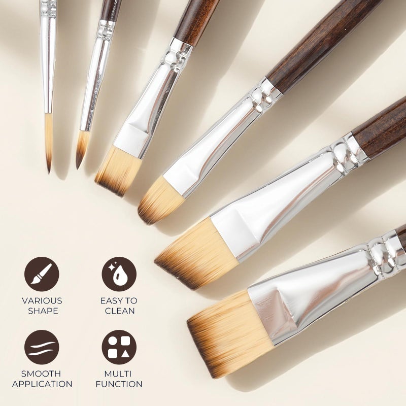 Nicpro 12PCS Artist Paint Brush Set, Craft Paint Brushes for Acrylic Painting, Oil, Watercolor, Gouache, Tempera, Face, Body, Fabric, Model, Art Supplies Paintbrushes for Artists Beginners (Wood) - Image 4