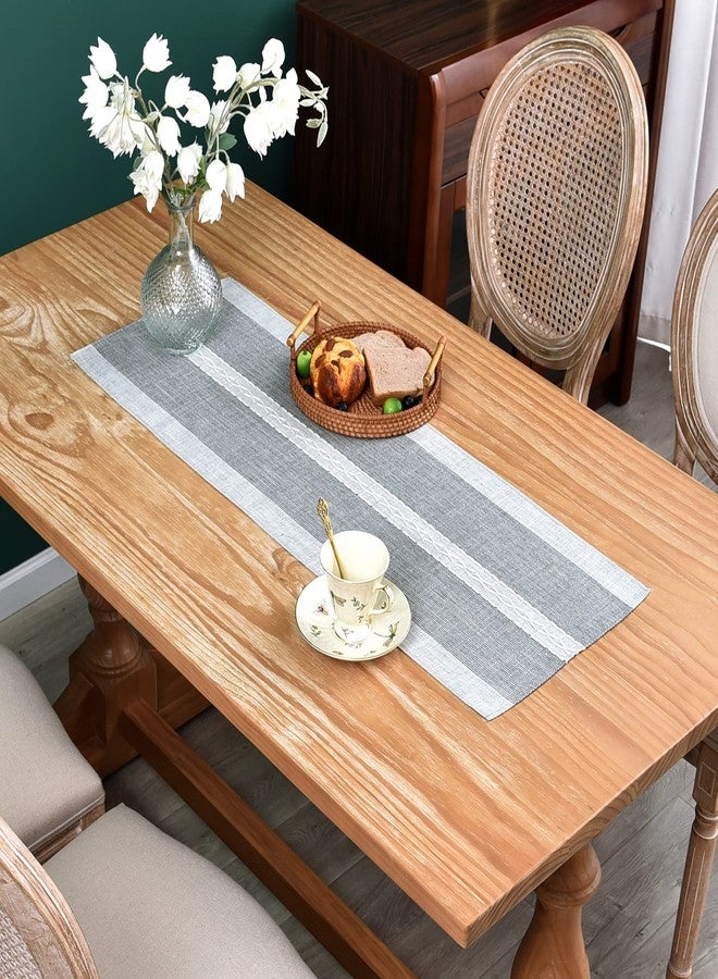 NEWISHER Farmhouse Braided Striped Table Runner Rustic Embroidery Coffee Table Runners for Decorations Weddings Holiday Grey 13x36inch - Image 2