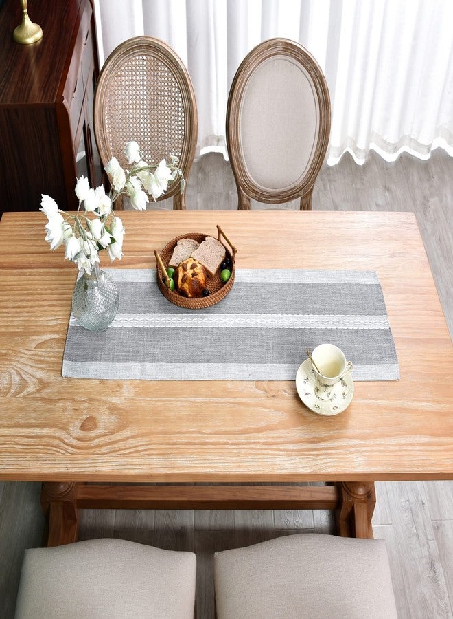 NEWISHER Farmhouse Braided Striped Table Runner Rustic Embroidery Coffee Table Runners for Decorations Weddings Holiday Grey 13x36inch - Image 3
