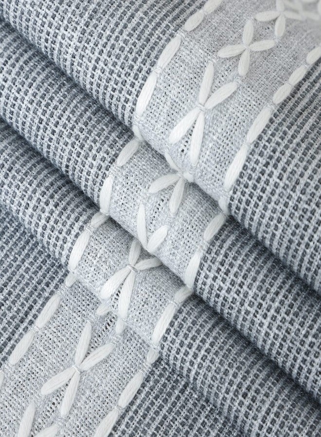 NEWISHER Farmhouse Braided Striped Table Runner Rustic Embroidery Coffee Table Runners for Decorations Weddings Holiday Grey 13x36inch - Image 5