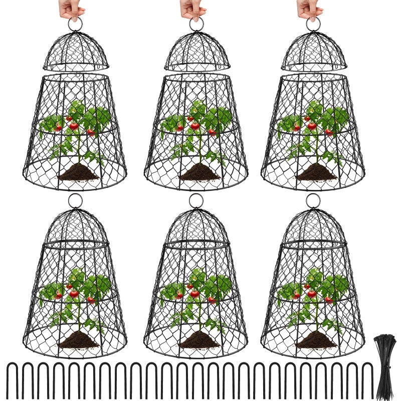 Doksving 6 Pcs Garden Cloches for Plants Metal Extra Large Chicken Wire Cloche Plant Covers Garden Netting Plant Protectors from Animals to Keep Squirrel Rabbit Chicken and Bird Out 17 H x 13 D Black - Image 2