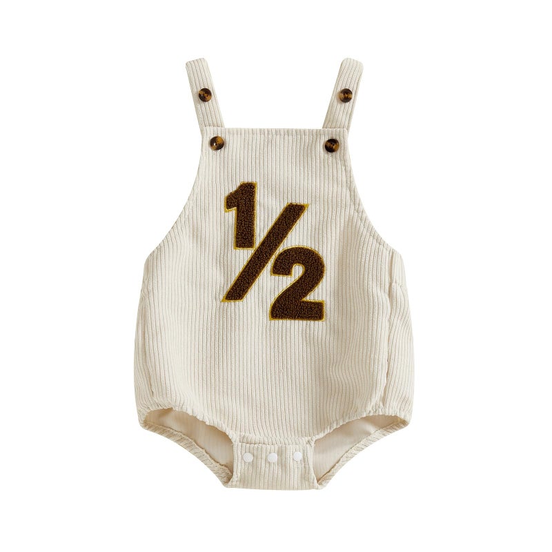 XRTBMN Infant Boy 1/2 Birthday Outfit Baby Sleeveless Romper Corduroy Bodysuit (Beige, 0-6 Months) - Image 1