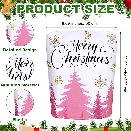 WovWeave 6 Pcs Pink Christmas Chair Covers Merry Christmas Dining Chair Slipcovers Stretch Seat Covers for Chair for Dining Room Kitchen Wedding Hotel Xmas Holiday Party Decor Banquet 2362 x 1969 in - Image 3