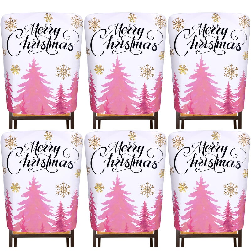 WovWeave 6 Pcs Pink Christmas Chair Covers Merry Christmas Dining Chair Slipcovers Stretch Seat Covers for Chair for Dining Room Kitchen Wedding Hotel Xmas Holiday Party Decor Banquet 2362 x 1969 in - Image 2