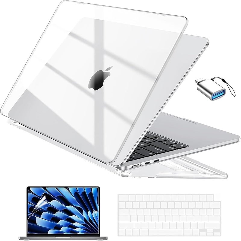 إيوكو غطاء متوافق مع MacBook Air مقاس 13 بوصة M3 M2 إصدار 2024 2023 2022 A3113 A2681، غطاء صلب بلاستيكي شفاف مقاس 13.6 بوصة + غطاء لوحة مفاتيح من TPU + واقي شاشة (شفاف) - Image 1