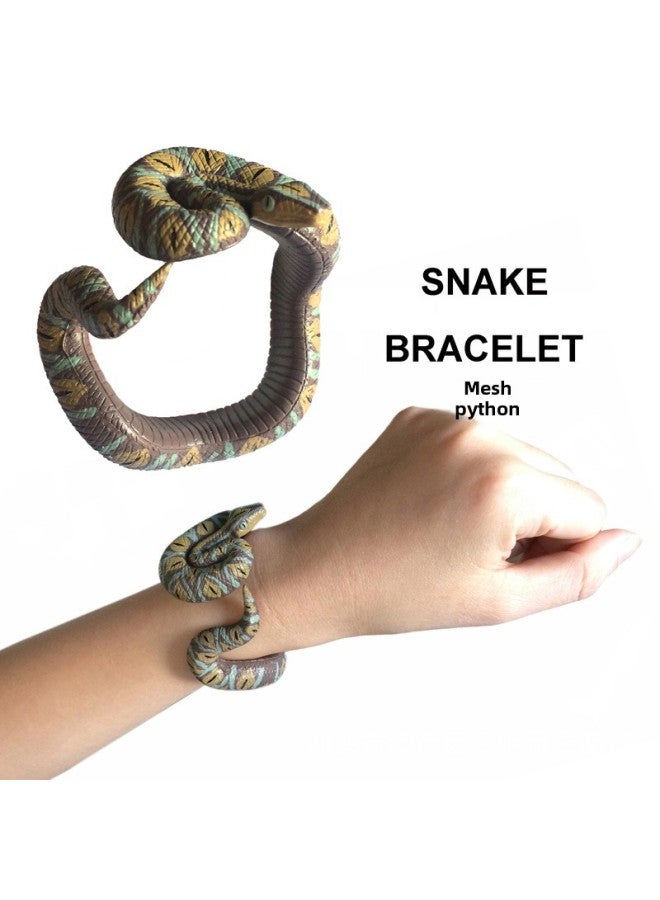 Artificial Animal Model Python Cobra Realistic Hand-painted Snake-shaped Bracelet Kidsren's Trick Toy-Color:Mesh Python (OPP Bag)  - Image 1
