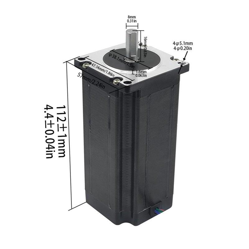 محرك خطوي Nema23 57HS112 3N.m 3A ثنائي الطور 4 أطراف طول 112 مم عمود مفرد 8 مم - Image 3