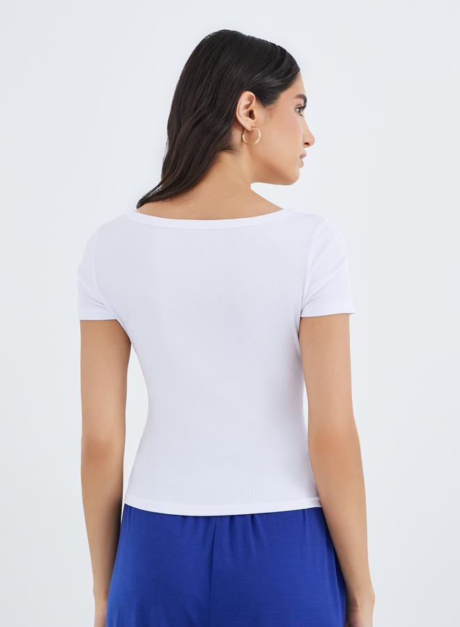 Take Two White Square Neck Ribbed Fitted T-Shirt - Image 4