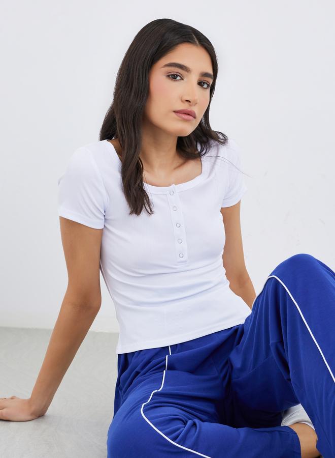 Take Two White Square Neck Ribbed Fitted T-Shirt - Image 1