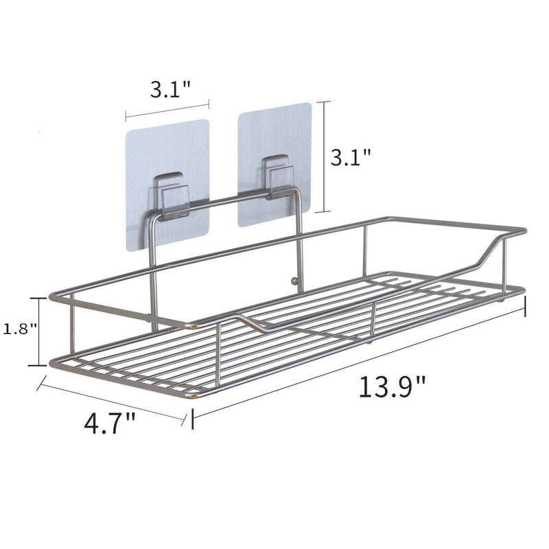Zurato Self Adhesive Bathroon Storage Rack Shower Caddy Cosmetic Holder Shelf Basket Stainless Steel Silver - Image 3