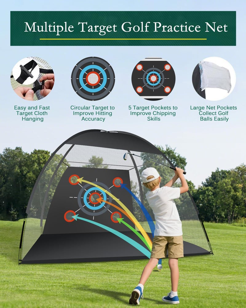 GLORIEROO Golf Practice Net for Teens & Beginners â€“ 10x7ft Backyard Golf Net with 5 Targets, Easy Setup for Kids & Family Training, Indoor & Outdoor Golf Hitting Net for Junior Golfers - Image 2