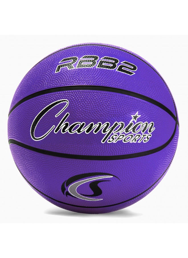Champion Sports Rubber Junior Basketball, Heavy Duty - Pro-Style Basketballs - Premium Basketball Equipment, Indoor Outdoor - Physical Education Supplies (Size 5, Purple) (RBB2PR