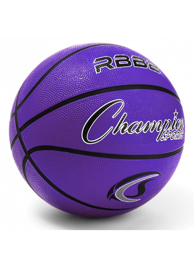 Champion Sports Rubber Junior Basketball, Heavy Duty - Pro-Style Basketballs - Premium Basketball Equipment, Indoor Outdoor - Physical Education Supplies (Size 5, Purple) (RBB2PR