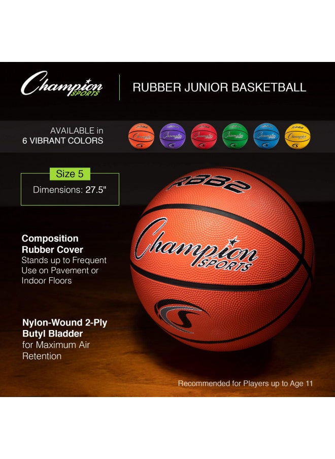 Champion Sports Rubber Junior Basketball, Heavy Duty - Pro-Style Basketballs - Premium Basketball Equipment, Indoor Outdoor - Physical Education Supplies (Size 5, Purple) (RBB2PR