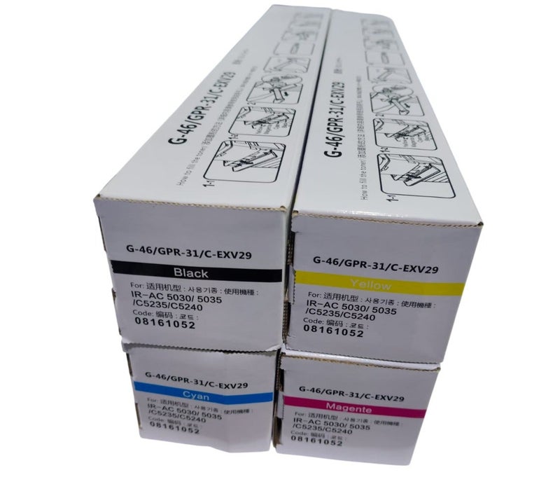 خرطوشة حبر ملونة جديدة متوافقة مع طابعات كانون IRC5030 و5035 و5235 و5240 و5250 و5255، عالية الإنتاجية، بأربعة ألوان، متوافقة مع طرازات CEXV29 وNPG46 وNPG-46 وGPR-31 وC-EXV29 - Image 1