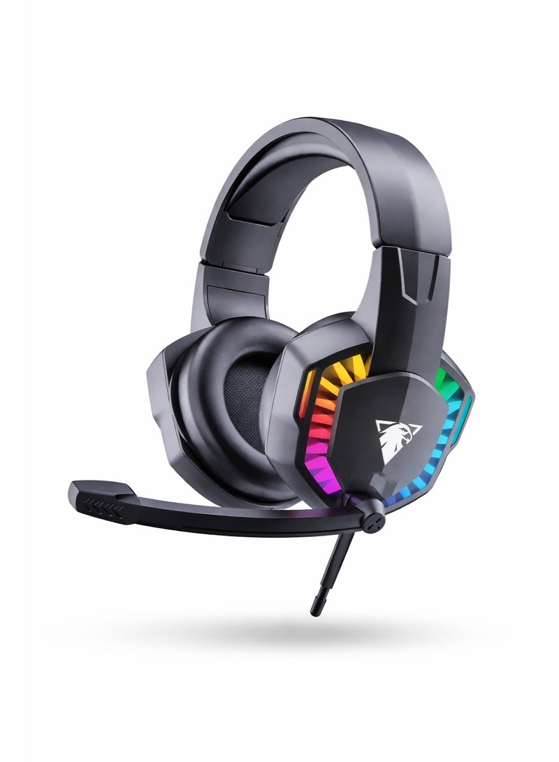 جي ديل سماعات رأس للألعاب من JeDel RGB مع ميكروفون مانع للضوضاء | سماعة رأس سلكية فوق الأذن بصوت محيطي 360 درجة لأجهزة الكمبيوتر الشخصية والكمبيوتر المحمول وPS4 والهواتف المحمولة | معدات ألعاب بصوت جهير عميق مع وسادات أذن ناعمة. - Image 1