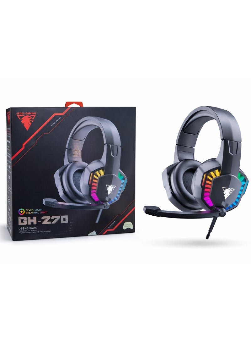 جي ديل سماعات رأس للألعاب من JeDel RGB مع ميكروفون مانع للضوضاء | سماعة رأس سلكية فوق الأذن بصوت محيطي 360 درجة لأجهزة الكمبيوتر الشخصية والكمبيوتر المحمول وPS4 والهواتف المحمولة | معدات ألعاب بصوت جهير عميق مع وسادات أذن ناعمة. - Image 2