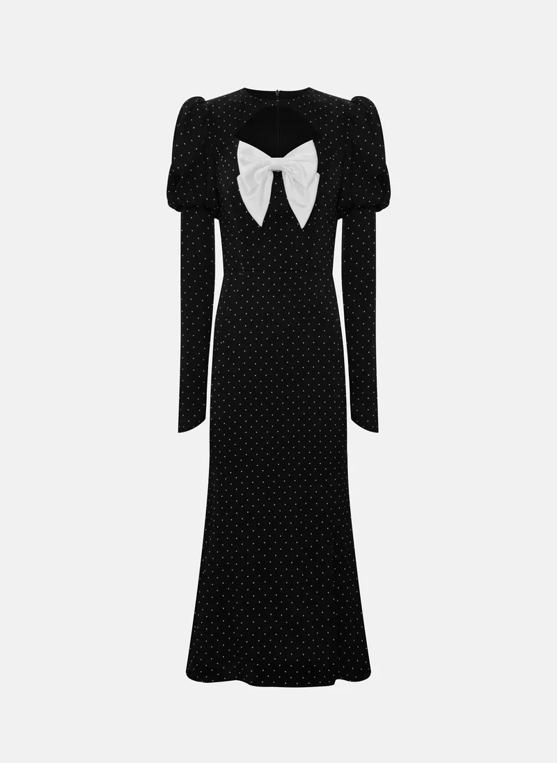 ليتشي فستان متوسط ​​الطول منقط مع فيونكة على الصدر