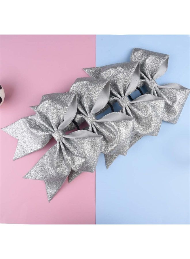DEEKA 12 PCS 7" Large Glitter Cheer Bows Shiny Cheer Hair Bows Ponytail Holder Handmade for Cheerleader Girls Softball Sports -Silver - Image 3