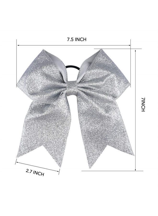 DEEKA 12 PCS 7" Large Glitter Cheer Bows Shiny Cheer Hair Bows Ponytail Holder Handmade for Cheerleader Girls Softball Sports -Silver - Image 2