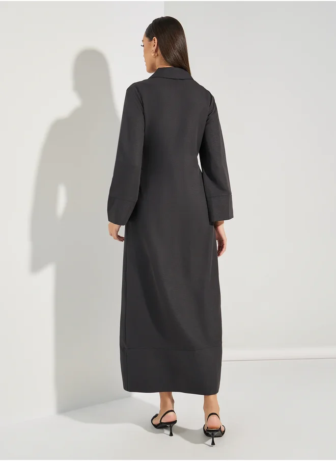 Styli Styli Notch Lapel Wrap Abaya with Tie Waist