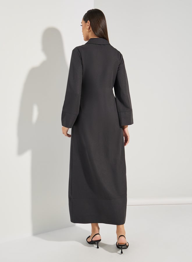 ستايلي عباية ملفوفة بياقة ستيل نوتش مع حزام خصر - Image 4