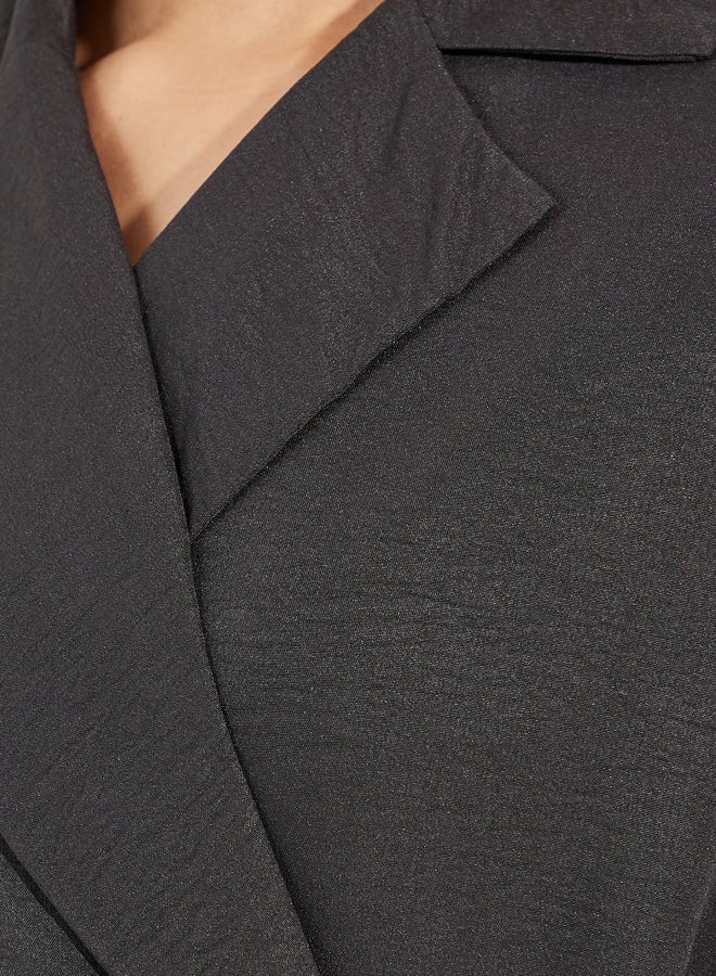 ستايلي عباية ملفوفة بياقة ستيل نوتش مع حزام خصر - Image 3