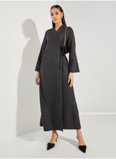 Styli عباية ملفوفة بطية صدر مع ربطة خصر  - Image 1