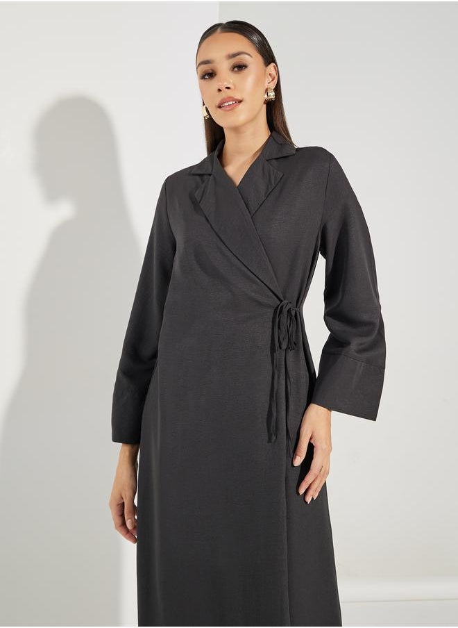 Styli - Notch Lapel Wrap Abaya with Tie Waist - Image 1