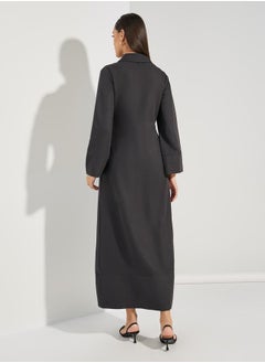 Styli عباية ملفوفة بطية صدر مع ربطة خصر  - Image 4
