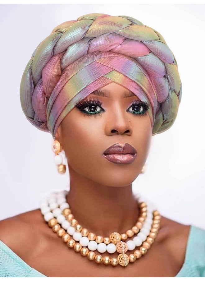 Woeoe - Beanie Cap Head Wrap Double Braid Pre-Tied Head Scarf Twisted Stretchy African Head Turban For Women And Girls (Color-6) - Image 1