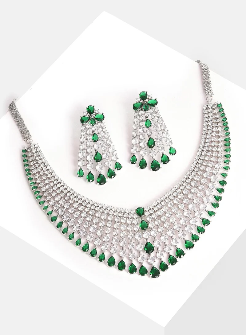 سوهي طقم قلادة وأقراط من الحجر المطلي بالفضة