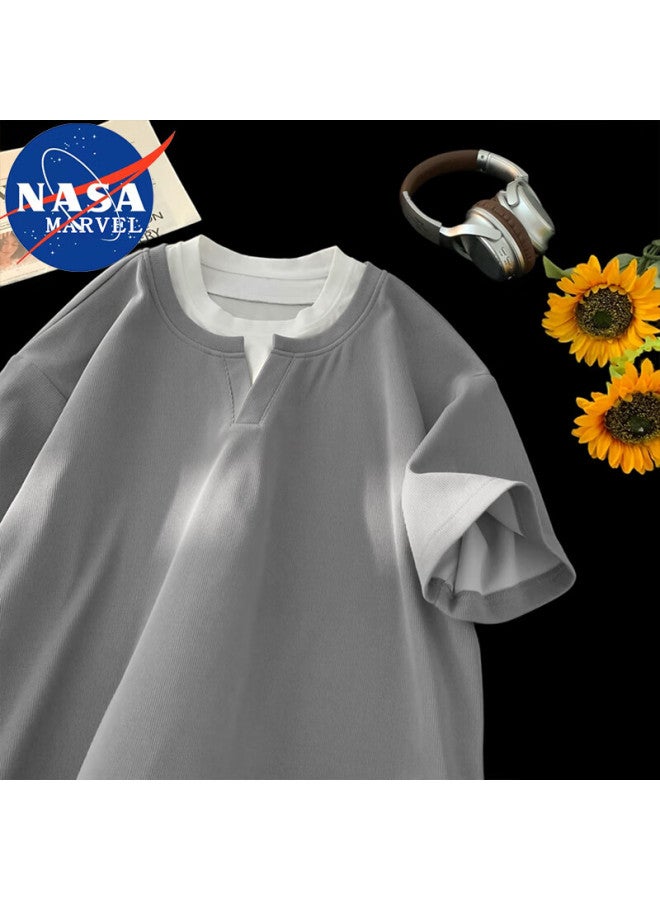 Nasa Marvel Men's Short Sleeve T-shirt Summer Heavyweight Fashion Loose Fit Men's Top Gray 2XL - Image 1
