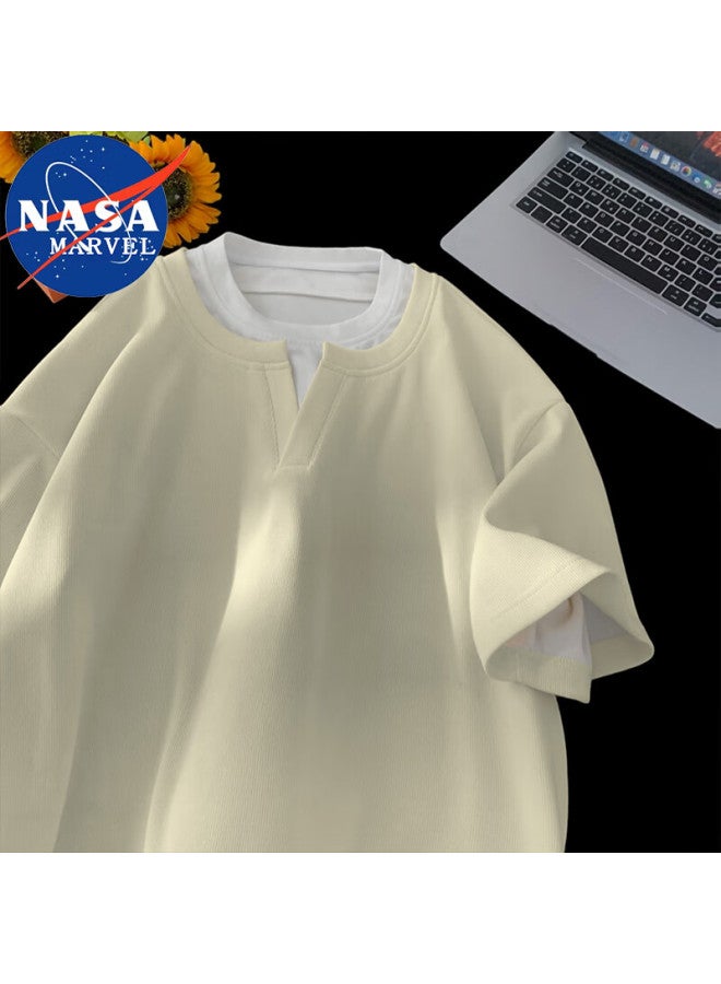 Nasa Marvel Men's Short Sleeve T-shirt Summer Heavyweight Fashion Loose Fit Men's Top Gray 2XL - Image 3