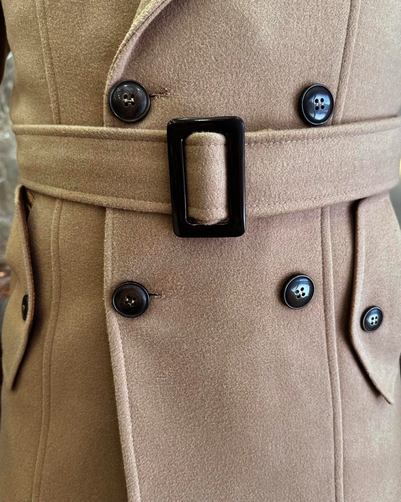 ترزي اددم Italian Style Men's Short Cashmere Trench Coat Jacket Camel T10076