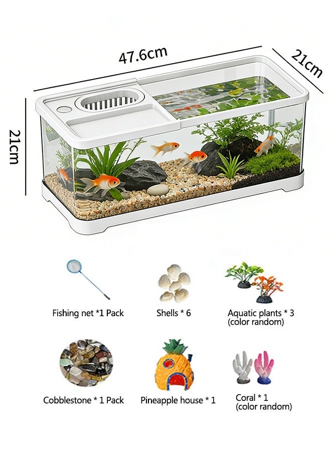 Transparent Ultra-High-Definition Ecological Fish Tank Set, 360° Viewing Angle Fish Tank Equipped with Filtration System and LED Growth Lamp, Tabletop Ornamental Aquarium with Planting Slot, Suitable for Home, Store and Office Fish tank Decoration (Large size) - Image 2