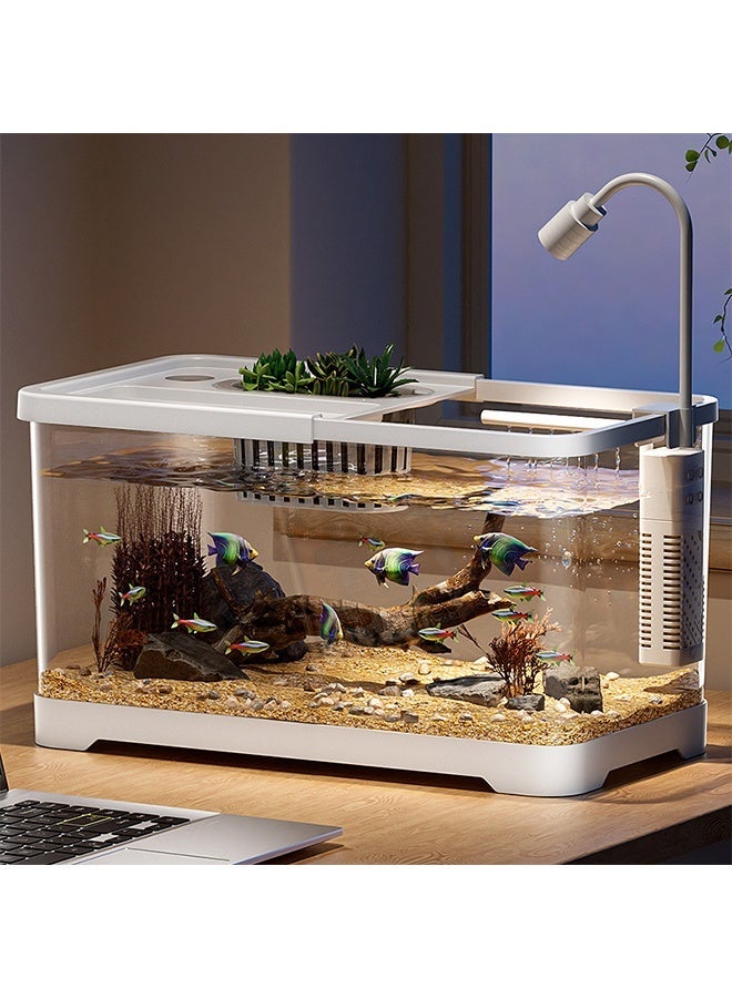 Transparent Ultra-High-Definition Ecological Fish Tank Set, 360° Viewing Angle Fish Tank Equipped with Filtration System and LED Growth Lamp, Tabletop Ornamental Aquarium with Planting Slot, Suitable for Home, Store and Office Fish tank Decoration (Large size) - Image 1
