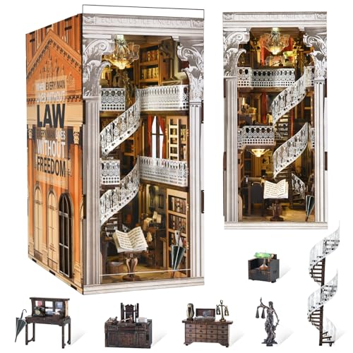 CCCDF Book Nook Kit Library DIY Miniature House Kit 3D Wooden Puzzle Dollhouse Kit for Adults and Teens Bookshelf Booknook with LED Light Law Library - Image 1
